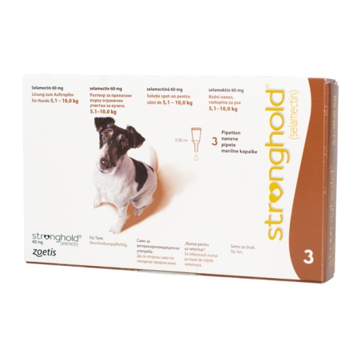 Stronghold 60 mg – Antiparazitar complet pentru caini mici (5–10 kg) 3 pipete
