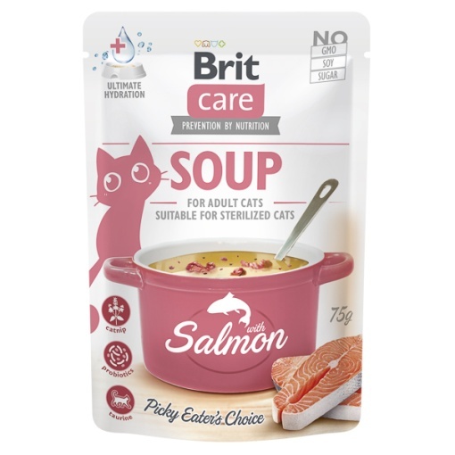 Brit Care Cat Soup with Salmon – Hrana umeda tip supa crema cu somon pentru pisici adulte, 75 g