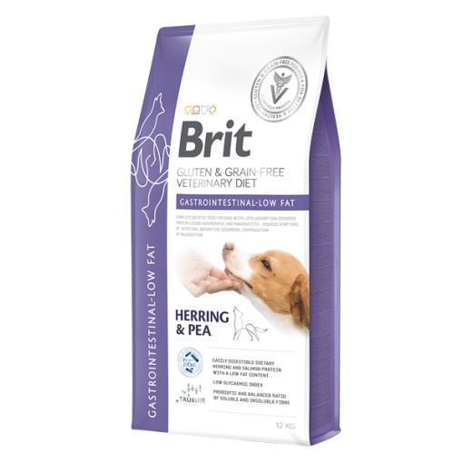 Brit GF Veterinary Diets Dog Gastrointestinal Low Fat – Hrana uscata dietetica cu hering pentru digestie sensibila, 12 kg