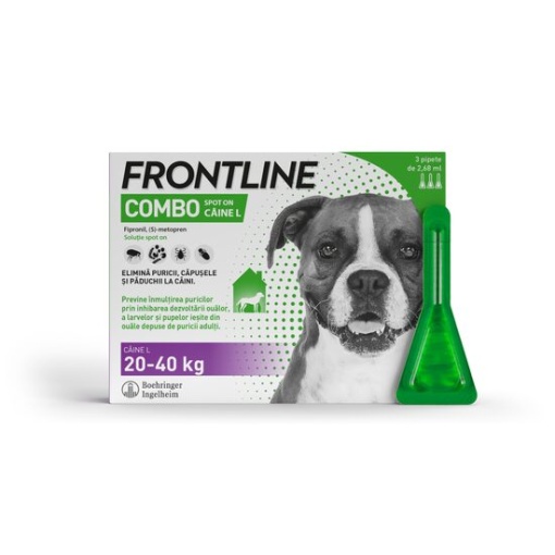 Frontline Combo spot-on - Tratament antiparazitar extern pentru caini de talie mare (20-40 kg), 3 Pipete