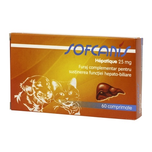 Sofcanis Hepatique 25 mg – Comprimate hepatoprotectoare pentru caini si pisici, 60 bucati