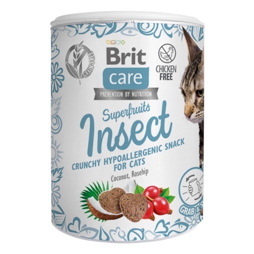 Brit Care Cat Snack Superfruits Insect – Recompense tip biscuiti cu proteina de insecte pentru pisici cu digestie sensibila sau alergii alimentare, 100 g