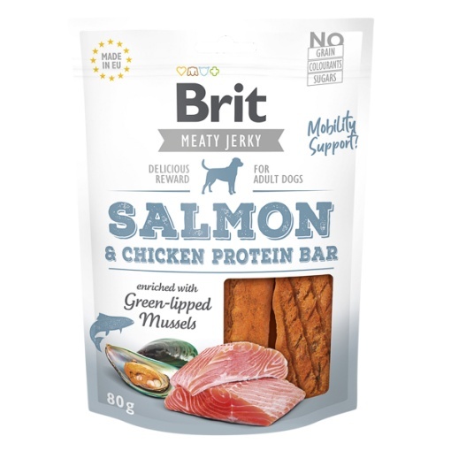 Brit Jerky Salmon Protein Bar- Recompense tip batoane cu somon pentru caini adulti, 80g
