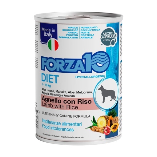 FORZA 10 LAMB AND RICE DOG 400 GR CV – Hrana umeda completa cu miel pentru alergii alimentare pentru caini adulti, 400g