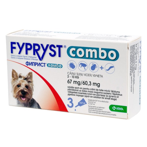 Fypryst COMBO spot-on 67mg- Pipete antiparazitare externe pentru caini de talie mica(2-10 kg) 3 doze