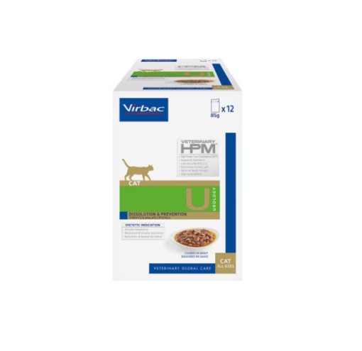 Virbac HPM Urology Dissolution & Prevention U1- Hrana umeda cu porc si pui pentru dizolvarea calculilor urinari si prevenirea recidivei 12 plicuri x 85 gr