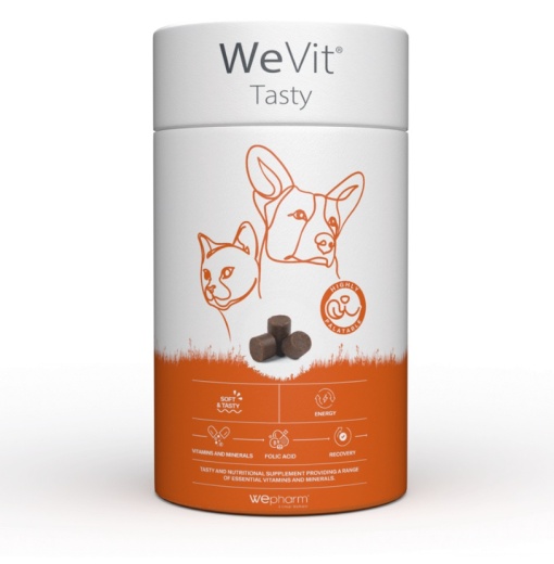 WeVit Tasty – Supliment vitamin-mineral cu gust atractiv pentru caini si pisici, 30 comprimate