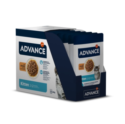 Advance Cat Wet Kitten Pui – Hrana umeda cu pui pentru pisicute 2 si 12 luni 12 Plicuri x 85g