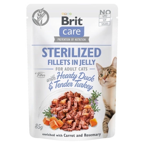 Brit Care Cat Sterilized Fillets in Jelly with Hearty Duck & Turkey - Hrana umeda cu rata si curcan pentru pisicile sterilizate, 85g