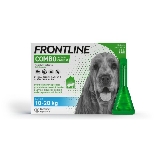 Frontline Combo spot-on - Tratament antiparazitar extern pentru caini de talie medie (10-20 kg), 3 Pipete