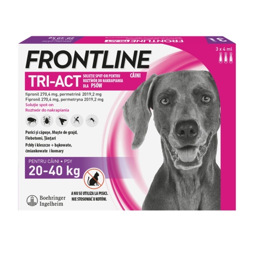 Frontline Tri-Act spot-on - Tratament antiparazitar extern pentru caini de talie mare (20-40 kg), 3 Pipete