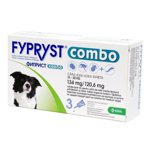 Fypryst COMBO spot-on 134mg - Pipete antiparazitare externe pentru caini caini de talie medie (10-20 kg), 3 doze