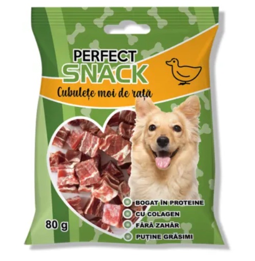 Perfect Snack Cubulete Moi cu Rata pentru Caini – Bucati mici, ideale pentru antrenament, 80 g