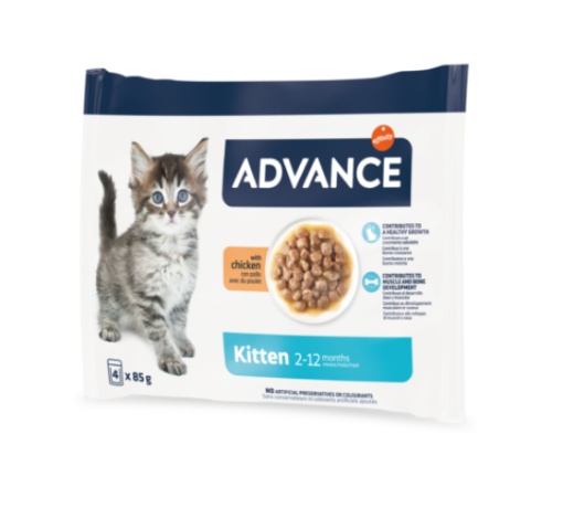 Advance Cat Wet Kitten Pui – Hrana umeda cu pui pentru pisicute 2 si 12 luni 4Plicuri x 85g