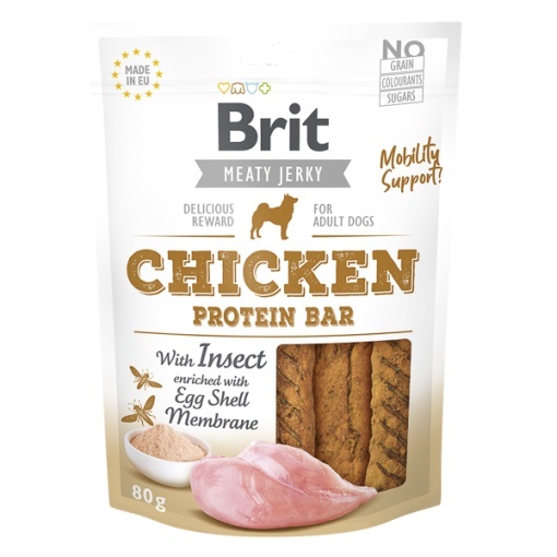 Brit Jerky Chicken with Insect Protein Bar - Recompense tip batoane cu pui si proteine de insecte pentru caini adulti, 80g