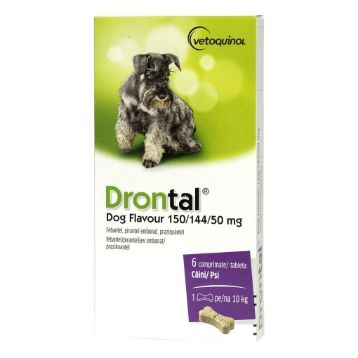Drontal Plus Taste Tabs – Comprimate masticabile antiparazitare pentru viermi intestinali pentru câini 6 tablete