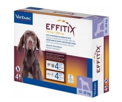 Effitix M – Pipete antiparazitare externe impotriva puricilor, capuselor, tantarilor si musculitelor pentru caini 10–20 kg, 4 doze