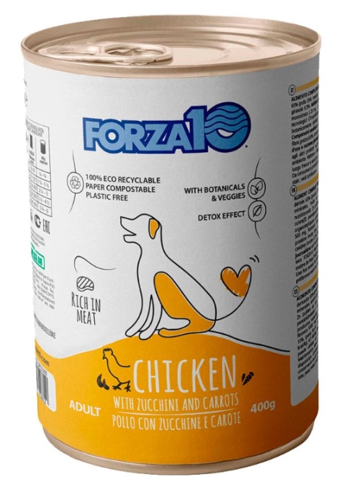 FORZA10 ALL DAY CHICKEN AND ZUCCHINI CV – Hrana umeda completa pentru caini adulti, cu pui si dovlecel, 400 g
