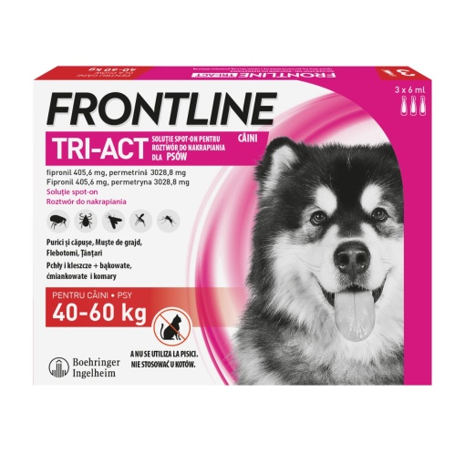 Frontline Tri-Act spot-on - Tratament antiparazitar extern pentru caini de talie foarte mare (40-60 kg), 3 Pipete