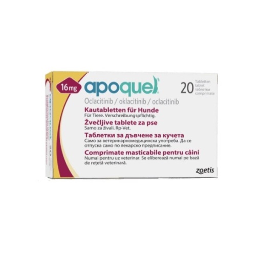 Apoquel Chew 16 mg - Comprimate masticabile pentru reducerea pruritului si inflamatiei cutanate la caini, 20 Comprimate
