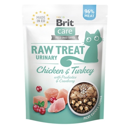 Brit Raw Treat Cat Urinary - Recompense tip biscuiti cu curcan si pui pentru pisici adulte sterilizate, 40g