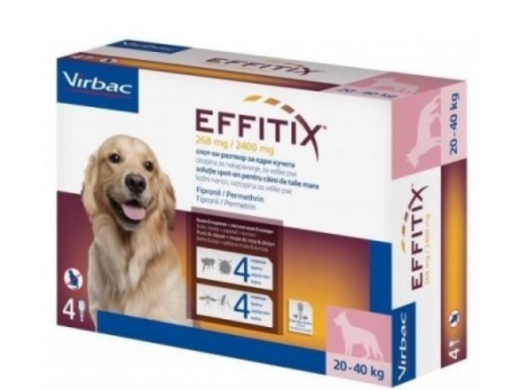 Effitix L – Pipete antiparazitare impotriva puricilor, capuselor, tantarilor si musculitelor pentru caini 20–40 kg, 4 doze