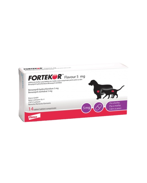 Fortekor Flavour 5 mg – Comprimate pentru tratamentul insuficientei cardiace congestive si al afectiunilor renale la caini 5–20 kg, 14 bucati