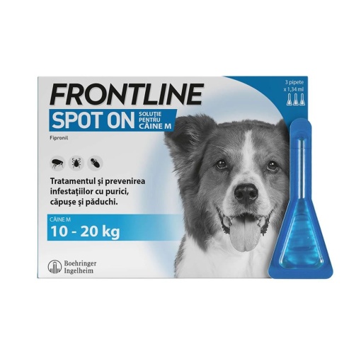 Frontline spot-on - Tratament antiparazitar extern pentru caini de talie medie (10-20kg), 3 Pipete