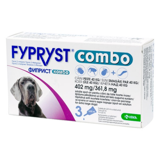 Fypryst COMBO Spot-On 402mg – Pipete antiparazitare externe pentru caini de talie foarte mare(peste 40kg), 3 doze