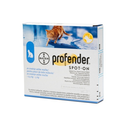 Profender pentru pisici 2.5–5 kg – Antiparazitar intern spot-on, 2 pipete x 0.70 ml
