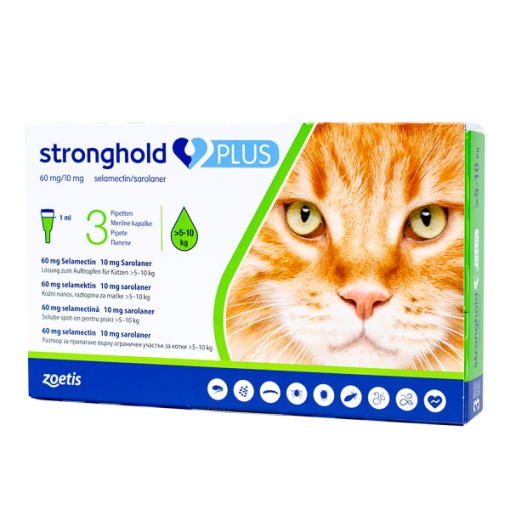 Stronghold Plus 60 mg – Antiparazitara extern si intern pentru pisici (5-10 kg) 3 pipete