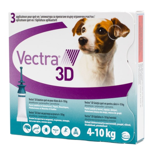 Vectra 3D caini spot-on - Antiparazitar extern pentru caini de talie mica (4-10 kg), 3 Pipete