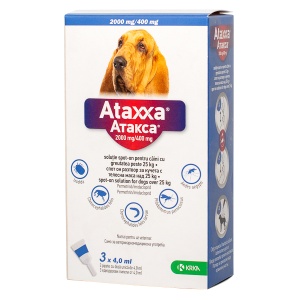 Ataxxa spot-on 2000 mg/400 mg - Pipete externe pentru caini de talie mare (peste 25 kg), 3 doze