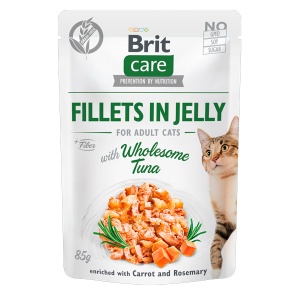 Brit Care Cat Fillets in Jelly with Wholesome Tuna - Hrana umeda cu fileuri de ton, pui si ficat in jeleu pentru psici cu apetit dificil, 85g