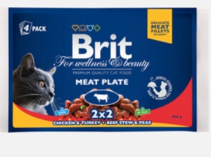 Brit Premium Cat multipack felii de carne - Hrana umeda pentru pisici cu carne, plic 400 g