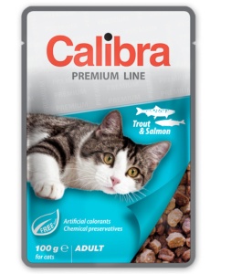 Calibra Cat Pouch Premium Line Adult Trout & Salmon - Hrana umeda cu pastrav si somon pentru pisici adulte, 100 g