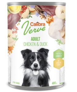 Calibra Dog Verve GF Adult Chicken & Duck - Hrana umeda cu pui si rata pentru caini adulti, fara cereale, 400 g