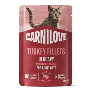 Carnilove Cat Pouch Gravy Turkey & Valerian – Hrana umeda completa cu curcan si valeriana, 85 g