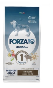 Forza 10 Mono Diet Medium Adult Lamb – Hrana uscata monoproteica cu miel pentru caini, 12 kg