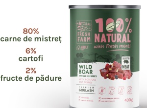 Fresh Farm Goulash with wild boar, potatoes and berries - Hrana umeda completa cu mistret pentru caini adulti, 400 gr