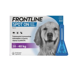 Frontline spot-on - Tratament antiparazitar extern pentru caini de talie mare (20-40kg), 3 Pipete