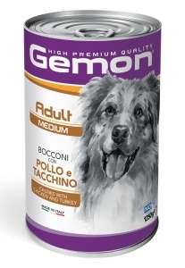 GEMON Dog Chunks Adult Medium Chiken&Turkey - Hrana umeda completa cu pui si curcan pentru caini adulti de talie medie, 1250 g