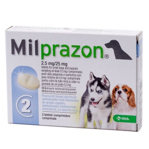 Milprazon Dog 2.5 / 25 mg - Antiparazitare intern pentru câini (1-5 kg) 2 Comprimate