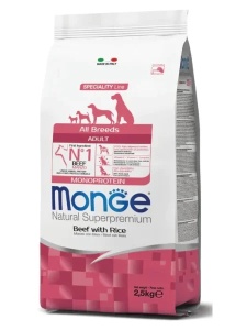 Monge Super Premium Adult Beef & Rice 2.5kg - Hrana uscata superpremium cu Vita si Orez pentru caini adulti