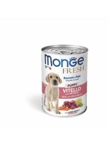 Monge Super Premium Chunks in Loaf Puppy Veal Vegetables 400gr - Hrana umeda completa cu vitel pentru puii de caine