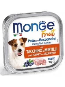 Monge Super Premium Pate&Chunkies Turkey&Blueberry 100gr - Hrana umeda completa cu curcan si afine pentru caini adulti