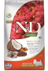 N&D Quinoa Skin & Coat – Hrana uscata cu hering pentru caini adulti de talie mica, 2.5kg