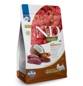 N&D Quinoa Skin&Coat – Hrana uscata cu vanat pentru caini adulti de talie mica pentru sanatatea pielii si a blanii, 2.5kg - Img 1