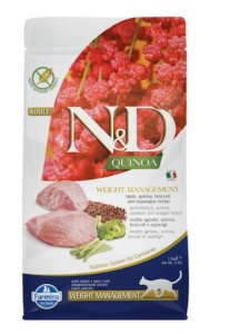 N&D Quinoa Weight Management – Hrana uscata cu miel pentru pisici adulte cu tendinta de supraponderabilitate, 1,5kg