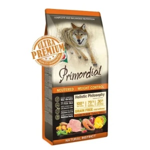 Primordial GF Holistic Dog Weight Control Adult cu Carne de Curcan si Somon - Hrana uscata completa ultra premiumara cereale destinata cainilor adulti sterilizati sau supraponderali